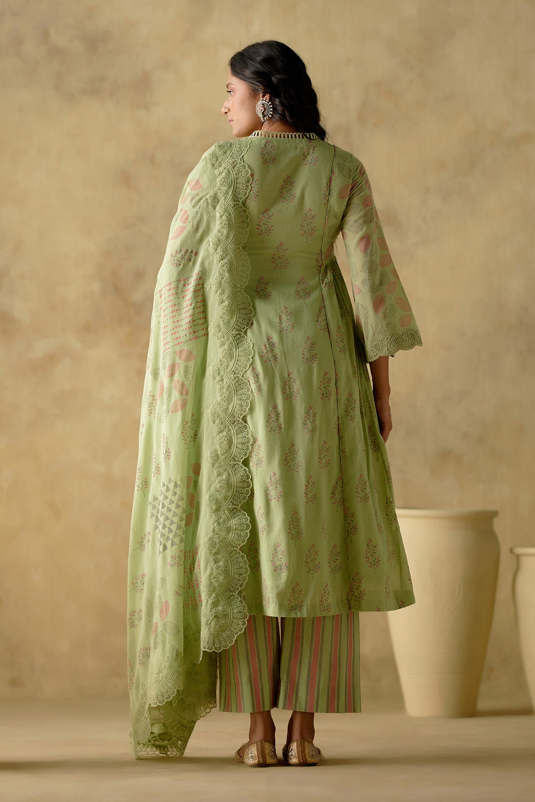 Naaz - Green Pleated Kurta With Palazzo And Dupatta - Set Of 3