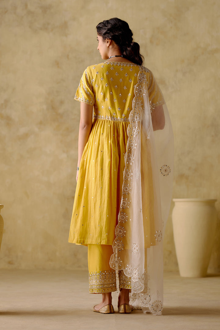 Amber - Yellow Embroidered Anarkali Set - Set Of 3