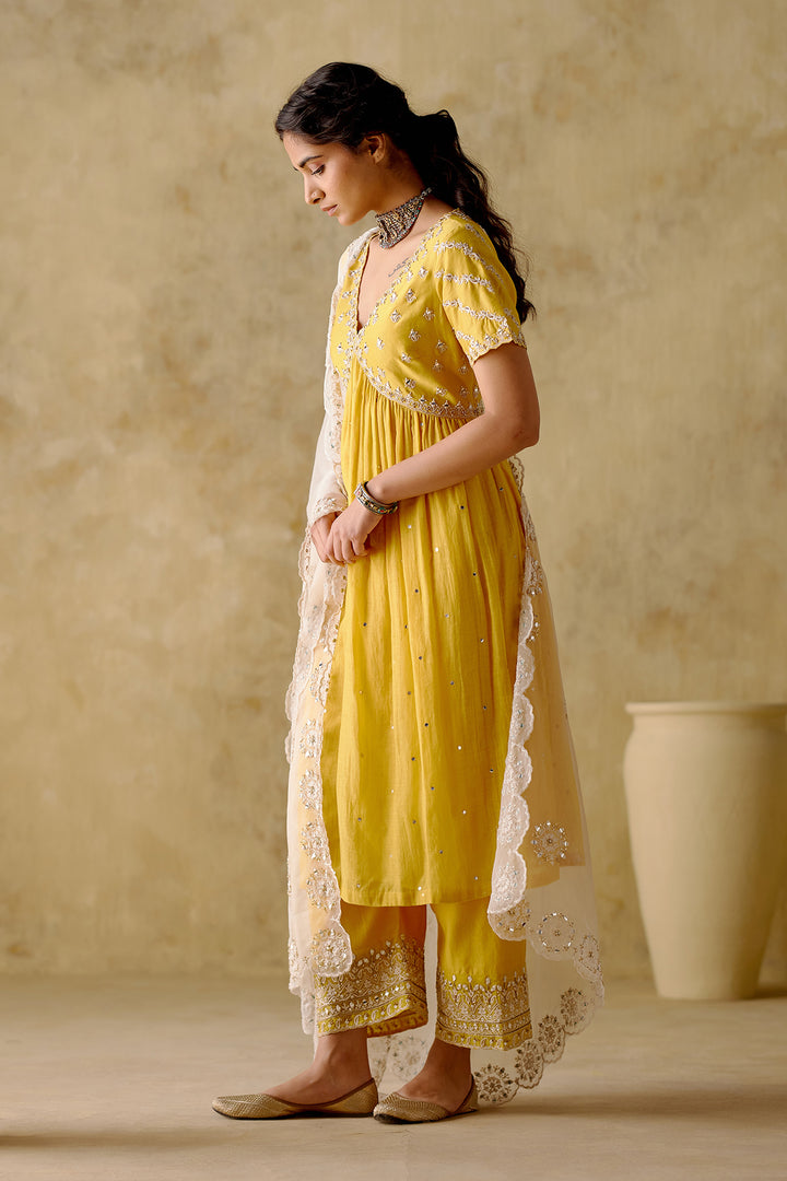 Amber - Yellow Embroidered Anarkali Set - Set Of 3