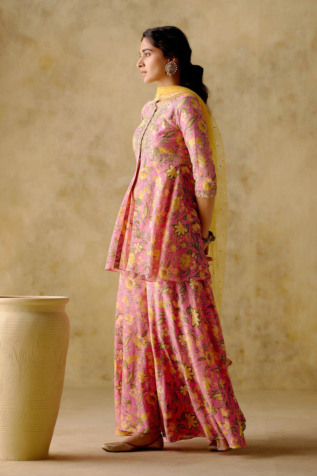 Gul - Pink Floral Printed Sharara Set - Set Of 3