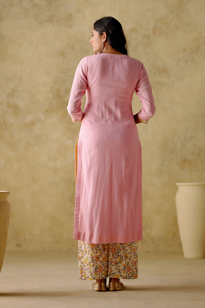 Naaz - Pink Solid Mukaish Kurta With Palazzo And Dupatta - Set Of 3