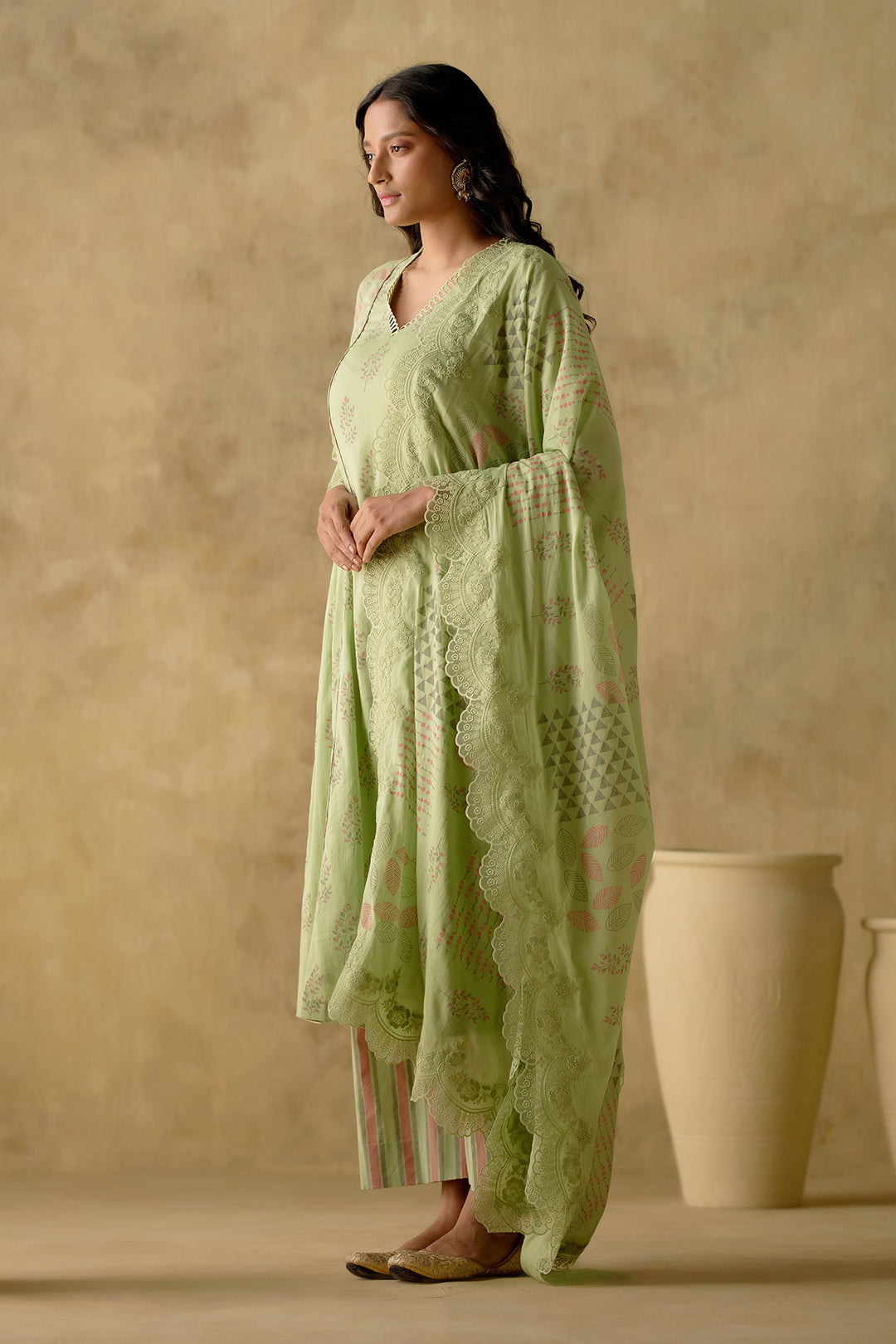 Naaz - Green Pleated Kurta With Palazzo And Dupatta - Set Of 3